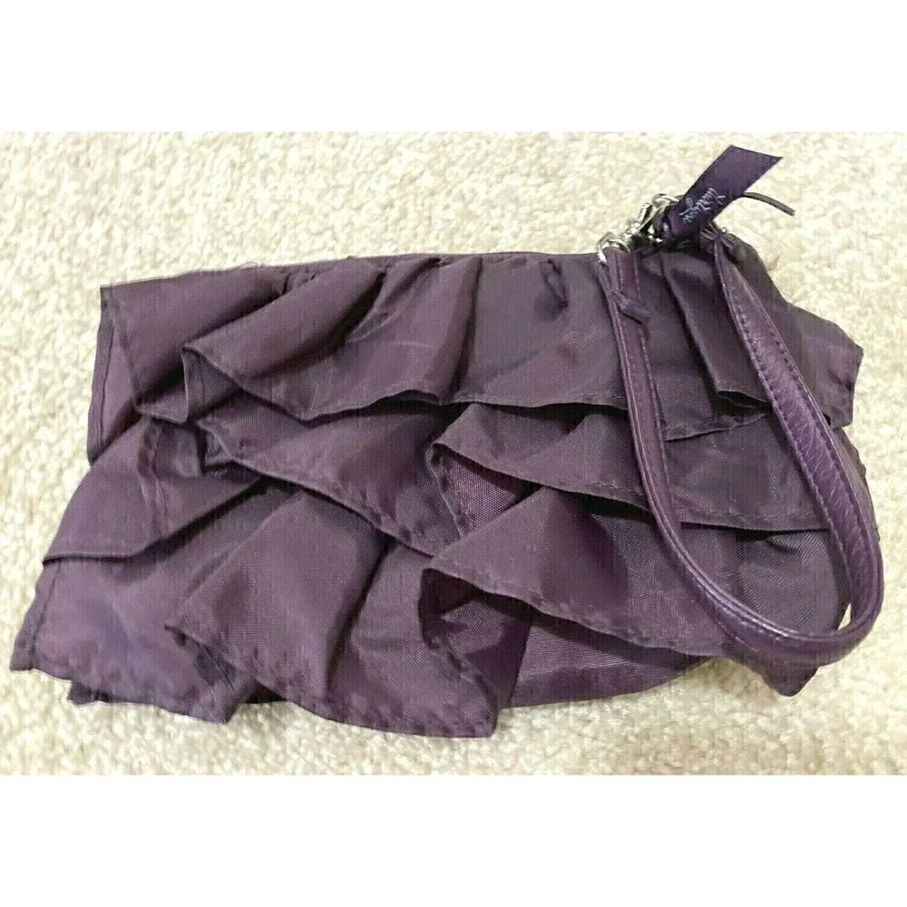 Thirty One Purple Ruffle Wristlet Plum Bag Handbag Clutch Wallet Nylon 608A